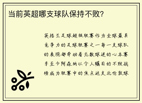 当前英超哪支球队保持不败？