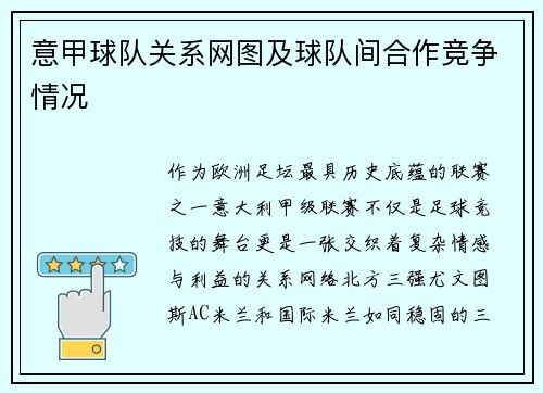 意甲球队关系网图及球队间合作竞争情况