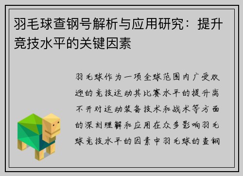 羽毛球查钢号解析与应用研究：提升竞技水平的关键因素